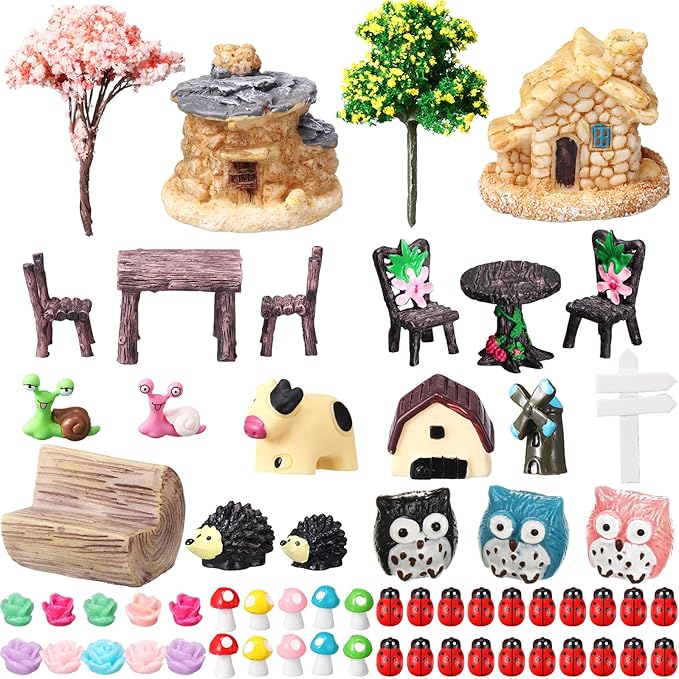 Skylety 64 Pieces Miniature Garden Accessories Mini Animals Miniature Ornament Kit Animal Figurines Miniature Micro Landscape Accessories for Dollhouse Decoration Plant House Decor