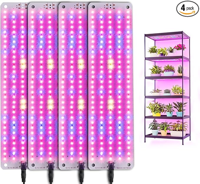 LED Grow Lights for Indoor Plants Full Spectrum,600LEDs Full Spectrum Red Bule Grow Lights for Under Cabinet Plant, Grow Lamp with 3/6/12H Timer,6 Dimmable Levels,Grow Lights for Shelves 4 Panel