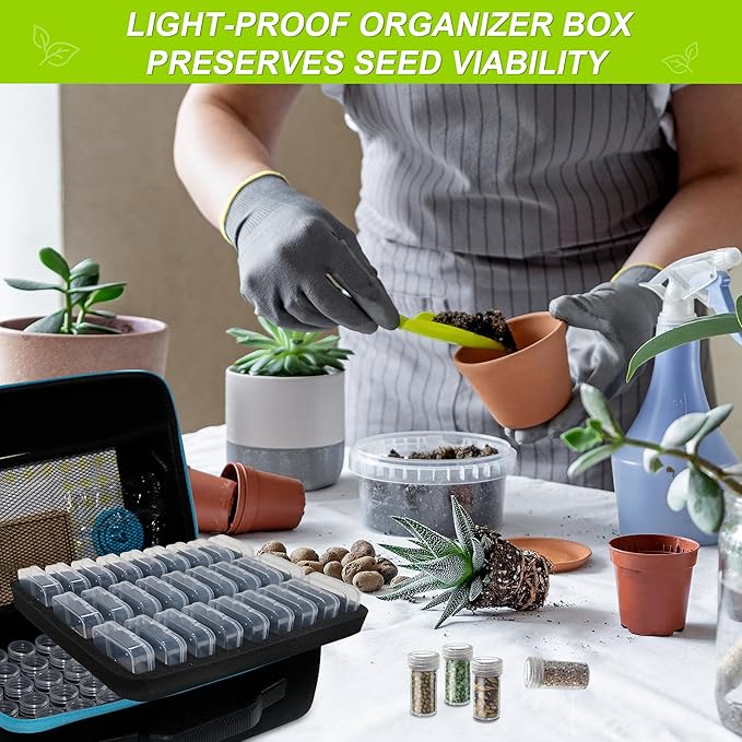 87 Slots Seed Storage Organizer Box with 20 Seed Envelopes, Large Capacity Seed Storage Container with Zipper Bag, Label Stickers, Tweezers, Funnel, Garden Seeds Saver Kit for Vegetable, Flower