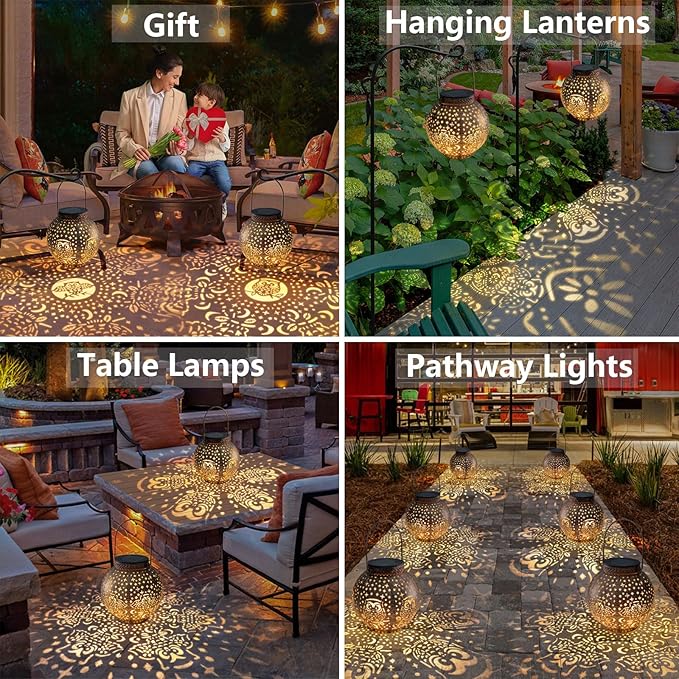 Solar Lanterns Outdoor Waterproof Garden Decorative Lights Owl Hanging Solar Lanterns for Patio, Table, Pathway, Balcony, Lawn, Yard Decor 2 Pack