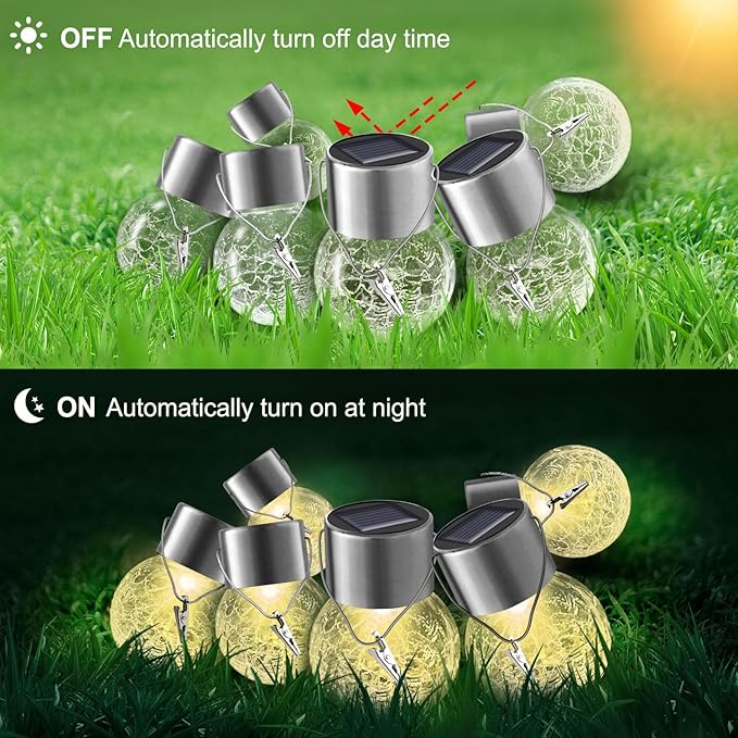 Solar Lights Outdoor Decorative 32 Pack, Hanging Solar Garden Lights Waterproof, Solar Powered Globe Lantern Cracked Glass Ball Lights for Yard Patio Fence Tree Umbrella Holiday Decoration, Warm White