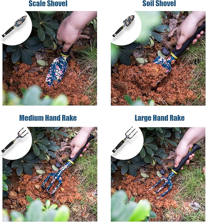 Garden Tool Set, 25Pcs Heavy Duty Floral Garden Tools, Aluminum Rust-Proof Gardening Kit with Garden Shovel, Trowel, Pruner, Gloves, Ideal Gardening Gift