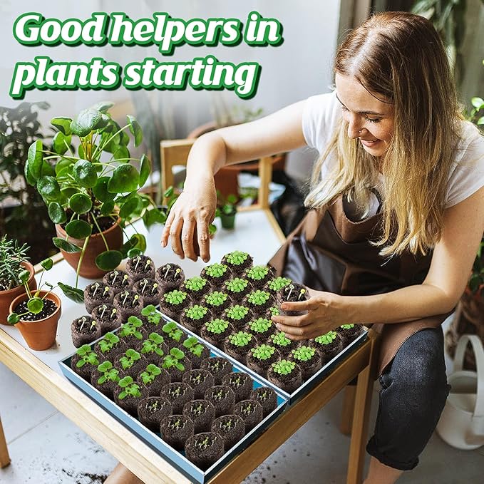 100pcs 50mm Peat Pellet, Plant Starting Plugs, Compressed Garden Soil Block with Labels, Plant Pods Bulk for Seedling Transplanting Herb Flower Vegetables