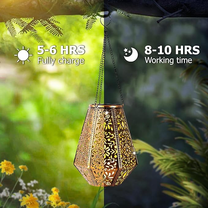 Solar Lantern Outdoor Waterproof - Hanging Garden Decor Lights for Patio, Yard, Tree, Porch - Decorative Lantern for Christmas Gifts for Mom, Grandma