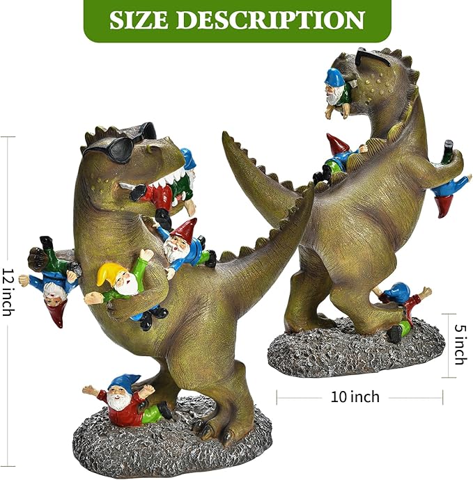Garden Gnome Statues Garden Decor - Large Dinosaur Eating Gnomes Outdoor Decor for Patio,Lawn,Yard Decor - Uique Housewarming Gift