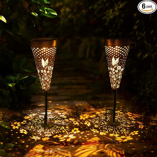 DIBIEECN 6 Pack Hummingbird Solar Pathway Lights Outdoor,Metal Garden Decorations Outdoor Lights with Patterns and Warm Light,Waterproof Landscape Lighting for Path Patio Backyard Walkway Yard