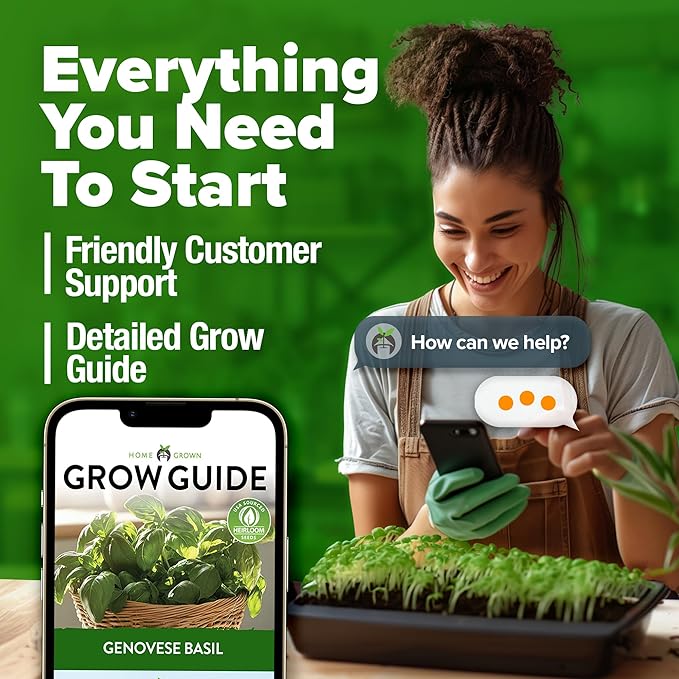 HOME GROWN Genovese Basil Seeds Pack - 1750 High Germination, Non-GMO Heirloom Seeds (Ocimum basilicum) - Perfect Herb Seeds for Planting Indoor & Outdoor Gardening - Grow Basil Plant for Culinary Use