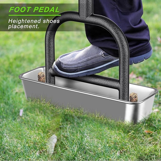Dolibest Lawn Coring Aerator, Manual Grass Aerating Tool with Stainless Steel Soil Core Storage Tray, 2 Stainless Steel Corer Plug Aerator Tool, Garden Tool & Clean Hand Tool, Improve Lawn Health