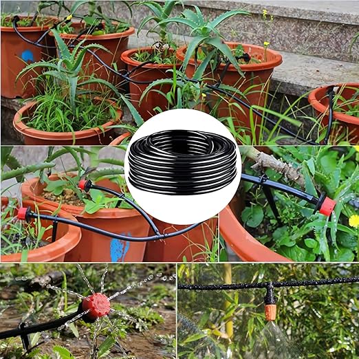 Drip Irrigation Kit, 1/4 Inch Polyethylene Distribution Irrigation Pipe for Micro-Spraying, Emitter Connecting Pipe Kit, DIY Garden Water-Saving Irrigation System with Blank Branch Hose. (01, 49FT)
