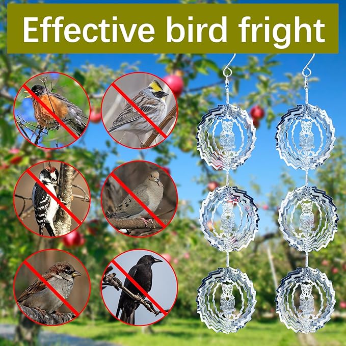 12 PCS Stainless Steel Bird deterrents for Outside,3D Bird Scarer Discs Set Pigeon Deterrent,Bird reflectors to Keep Birds Away Woodpecker Deterrent for House,Crow Deterrent