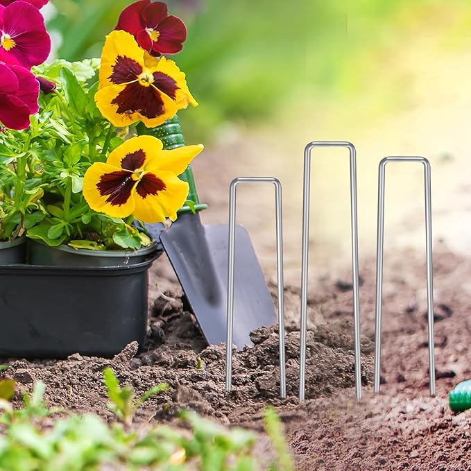 HongWay 6 Inch 25pcs Landscape Staples, 11 Gauge Galvanized Garden Stakes and U-Shaped Pins for Landscaping Fabric Weed Barrier Irrigation Tubing