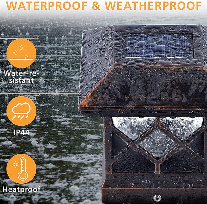TWINSLUXES Solar Post Cap Lights Outdoor - Waterproof LED Fence Post Solar Lights for 3.5x3.5/4x4/5x5 Wood/Vinyl Posts in Patio, Deck or Garden Decoration