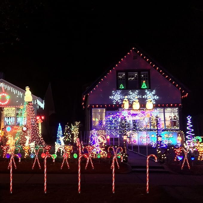 26" Candy Cane Lights Christmas Decorations - 10 Pack Pathway Markers Outdoor Yard Decorations, Red Christmas Candy Cane Lights for Walkway, Xmas Outside/Indoor Ornaments, 100 Lights Bulbs