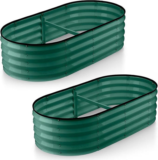 Galvanized Raised Garden Beds Outdoor // 4×2×1 ft (2-Pack) Planter Raised Beds for Gardening, Vegetables, Flowers // Large Metal Garden Box (Dark Green) // Patented Tool-Free Design