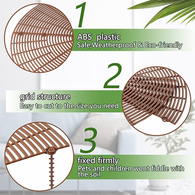 4 Pcs Plant Pot Grid Soil Protector Covers Cuttable Flower Cover from Animals 20.5" 11.8" Cat Digging Stopper Plant Pot Cover with Stakes for Indoor Outdoor Gardening(Brown)
