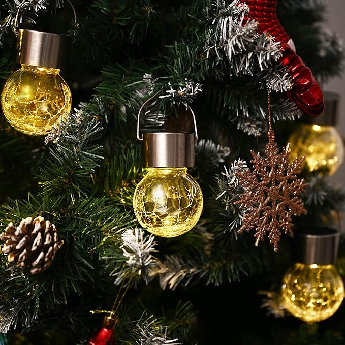 GIGALUMI 16 Pack Solar Outdoor Lights, Solar Hanging Lights for Christmas Decoration-Cracked Glass Solar Lights Outdoor Waterproof for Garden, Yard, Fence, Tree(Warm White)