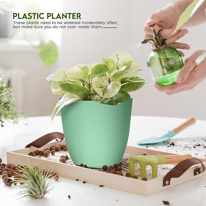 Utopia Home - Plant Pots Indoor with Drainage - 7/6.6/6/5.3/4.8 Inches Home Decor Flower Pots for Indoor Planter - Plastic Planters for Indoor Plants, Cactus, Succulents Pot (Mint, Pack of 10)