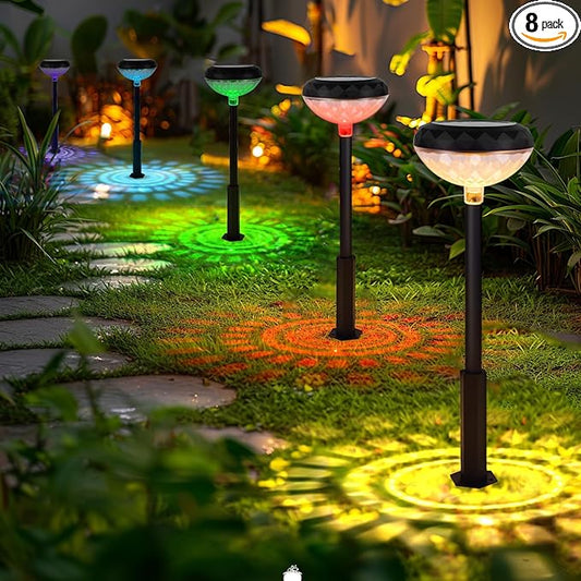 Solar Pathway Lights Outdoor Waterproof: 8 Pack LED Yard Light RGB Landscape Lighting - Color Changing Path Walkway Lights Solar Powered Garden Decor for Outside Patio Decorations