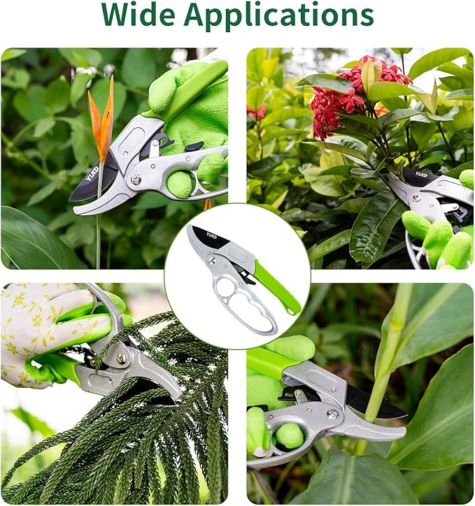 Heavy Duty Pruning Shears, Ratchet Gardening Scissors with Gardening Gloves for Gardening Handheld Garden Shears Ratcheting Mechanism Gardening Shears for Arthritis & Weak Hands