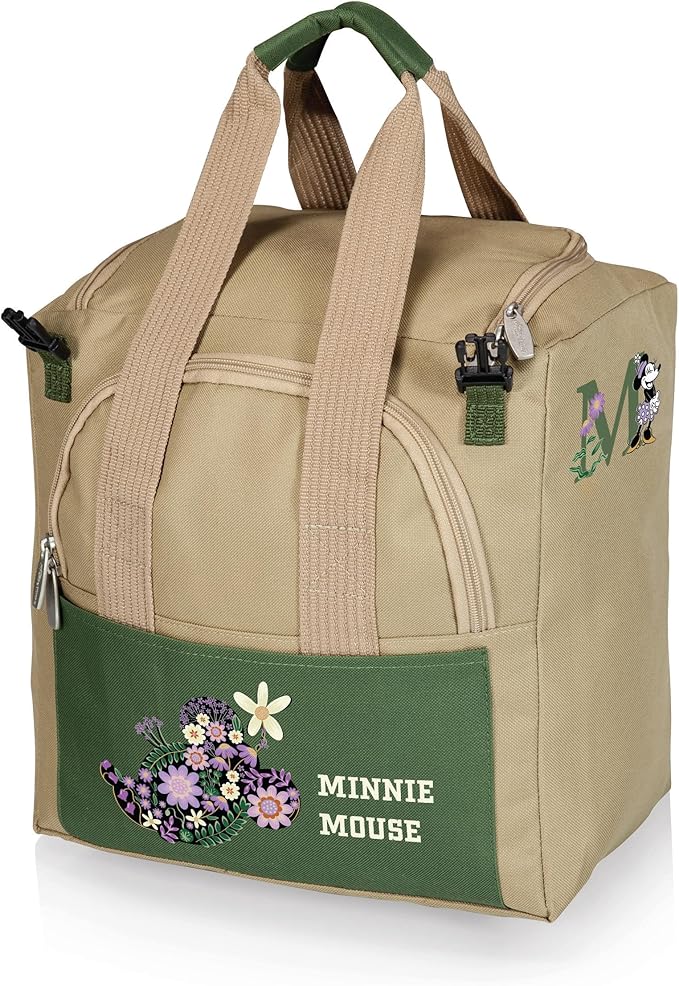 PICNIC TIME Disney Minnie Mouse Gardener Folding Seat with Tools, Folding Garden Stool with Detachable Storage Tote Bag, Portable Folding Chair Seat with GardenTools Set Organizer, (White)