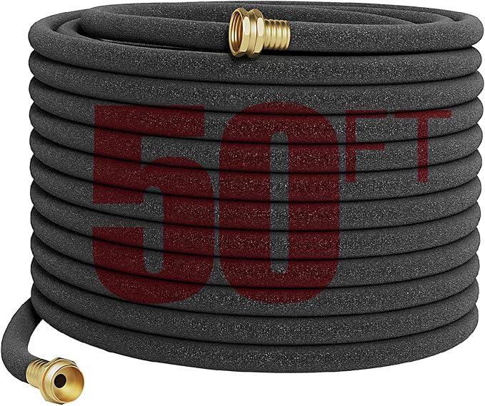 Soaker Hose 50 FT For Garden Beds,Heavy Duty Solid Brass Connector 1/2“ Ruber Drip Irrigation for Flower Bed&Yard,Landscaping