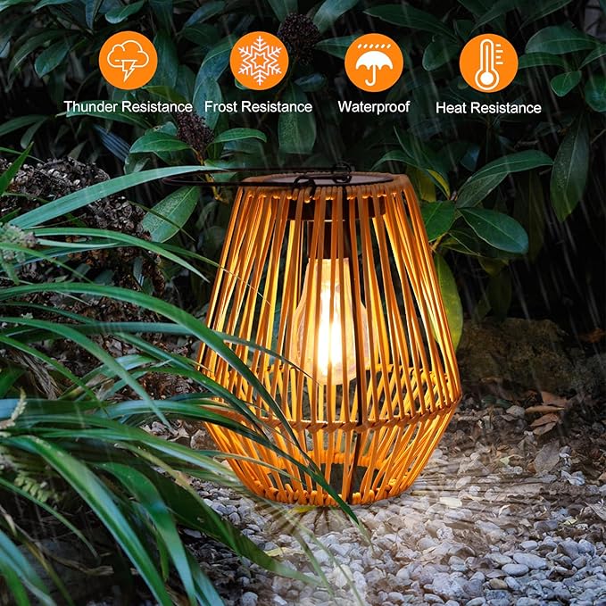 Solar Lantern,2 Pack Solar Wicker Lanterns Outdoor Waterproof Boho Lights for Outside Hanging Rattan Lights Outdoor Patio Lanterns Decoration for Garden,Yard,Porch,Trees,Lawn,Pathway