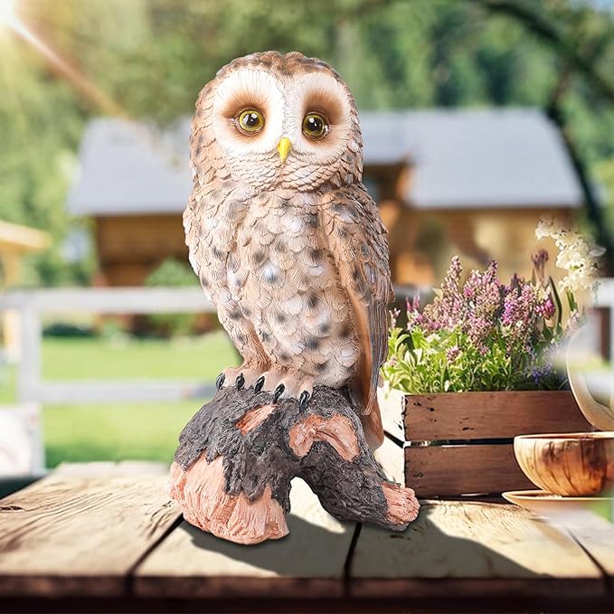 WONDER GARDEN Owl Statue Decor, Outdoor Resin Owl Figurine Owl Sculpture for Home Decor Porch Patio Lawn Yard Decorations or Housewarming Gifts