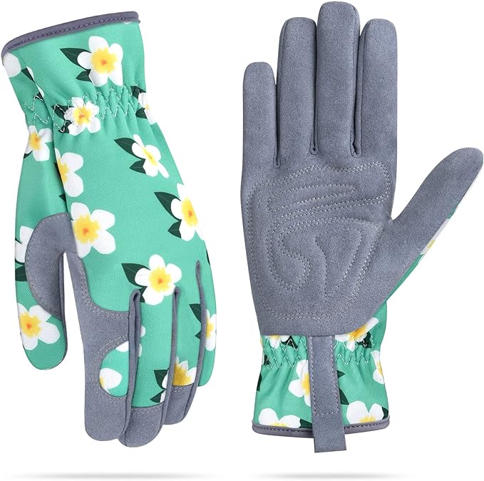 Womens Gardening Weeding Working Gloves, Leather Garden Glove for Women Thorn Proof No Stab for Digging, Planting,Pruning