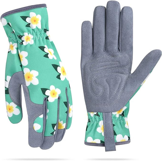 Womens Gardening Weeding Working Gloves, Leather Garden Glove for Women Thorn Proof No Stab for Digging, Planting,Pruning