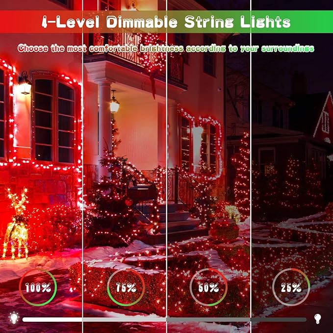 JMEXSUSS 200 LED Christmas String Lights Outdoor, Red & Green Christmas Lights Clear Wire, 11 Modes Connectable Twinkle String Lights Plug in for Christmas Halloween Garden Home Decorations