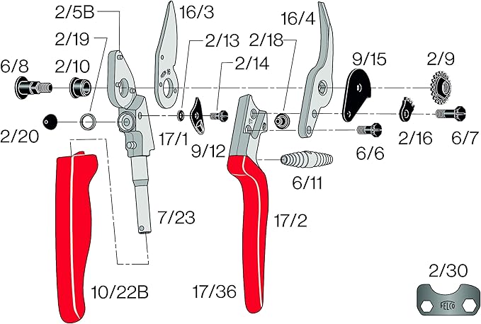 Felco Pruning Shears (F 17) - High Performance Swiss Made Left-Handed One-Hand Garden Pruner with Steel Blade