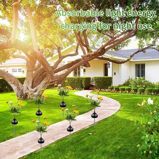3 Branches Solar Lights,Outdoor Garden Decoration - 7 Snow Lotus Solar Garden Lights,Waterproof Solar Outdoor Lights, Auto On/Off,Garden,Yard Solar Decoration Lights (Yellow, 3 Pack)