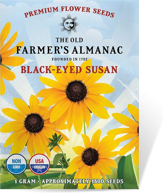 The Old Farmer's Almanac Black Eyed Susan Seeds (Rudbeckia) - Approx 1200 Flower Seeds Flower Seeds - Premium Non-GMO, Open Pollinated, USA Origin