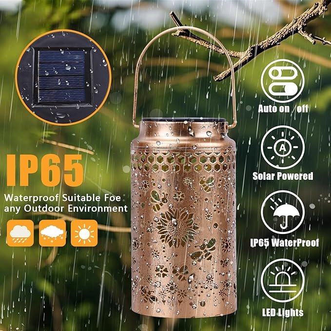 4 Pack Bee Solar Lanterns Outdoor Waterproof, Metal Hanging Lights Decorations for Garden Yard Lawn Patio, Bee Gifts for Women Mom Grandma Aunt Mother in Law Christmas
