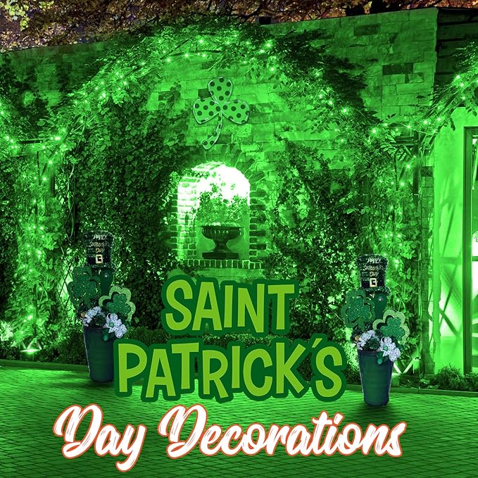 2 Pack Green Solar Lights Outdoor - Outdoor,Waterproof,8 Modes, Each 42.7 FT 100 LED Green String Lights for St Patrick's Day Tree Garden Patio Christmas Decorations
