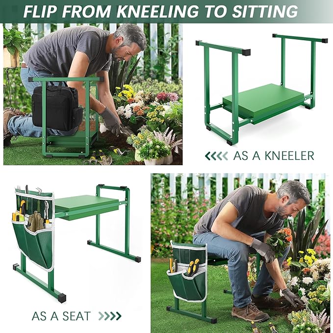 FLINTER Stable and Save Anti-Tipping Garden Kneelers Seat, 10.2" Wider Garden Kneeler and Seat with Handle, Heavy Duty Gardening Stool for Seniors, Gardening Weeding Bench Great for Gardeners Parents
