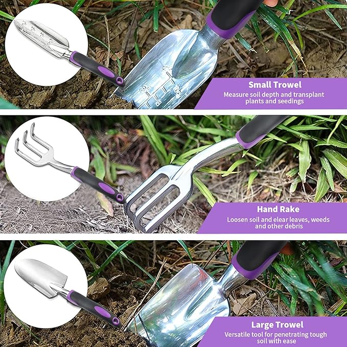 Covacure Gardening Tool Set - 11 Piece Aluminum Alloy Steel Hand Tool Starter Kit with Garden Bag, Outdoor Tool, Heavy Duty Gardening Work Set, Gardening Tools Gift for Women and Men