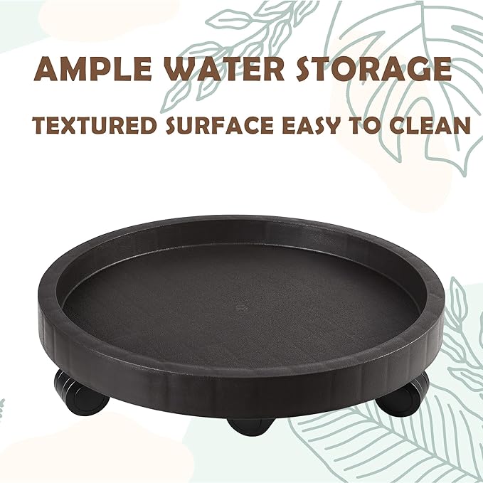 14.2 Inch Planter Caddies Rolling Saucer Caddy with Wheels, Heavy Duty Wheeled Stand for Potted Plant, Round Coaster Roller Base Tray with Casters, Flower Pot Dolly Holder for Indoor Outdoor