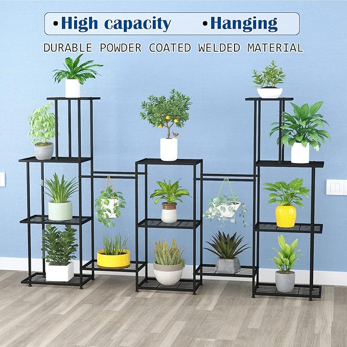 Tall Multi Tier Plant Stand, 13 Tiers Multifunctional Plant Stands for Indoor Plants, Decorative Black Steel Plant Shelf for ontdoor Patio Garden Balcony and Yard