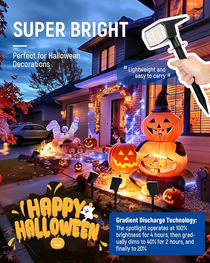 Solar Spot Lights Outdoor Waterproof 1 Pack IP65, 63 LED 3 Lighting Modes Spotlights for Outside Yard Garden House Garage Landscape Lights-Warm White