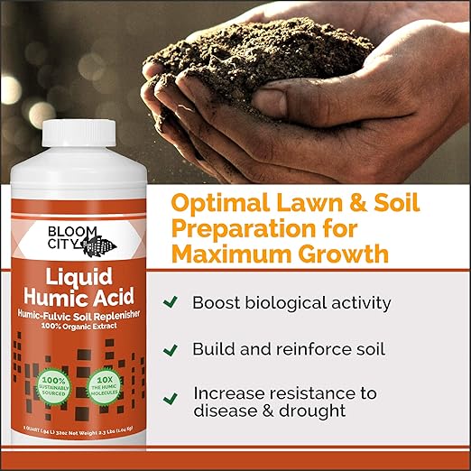 Organic Liquid Humic Soil Health Formula, Great for Houseplants, Gardens and Lawns, by Bloom City, Gallon (128 oz) Concentrated Makes 120+ Gallons