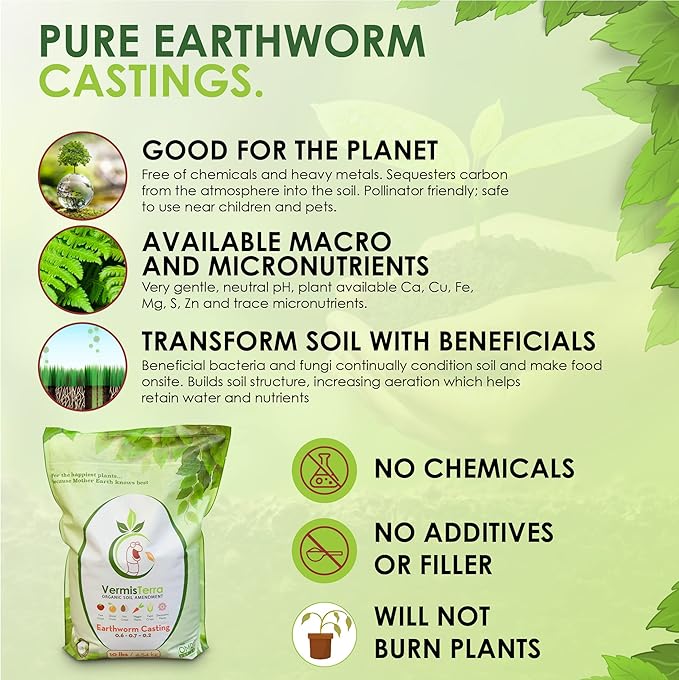 Premium Earthworm Castings - Organic 10 LB, Very fine, Low Moisture Content, Easy to Spread. Seed Starting, propgation, Improve Soil Structure, Natural Plant Hormones for Fertility