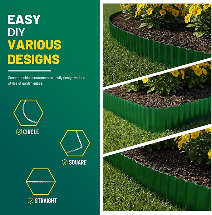 Corrugated Metal Garden Edging, 6"×40Ft Durable Landscape Border for Garden, Lawn, Flower Beds and Paver Edging (Green)
