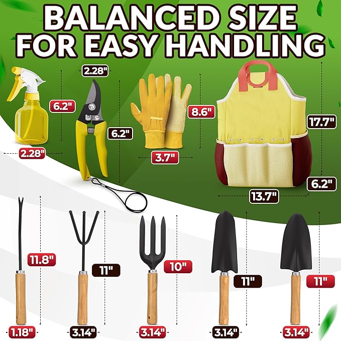 Gardening Tool Set - 9 Pcs Gardening Tools for Women Gardening Hand Tools Gardening Kit Garden Tools for Women Garden Tool Set Gifts for Gardeners - Gardening Set Cool Stuff for Gardening Gifts