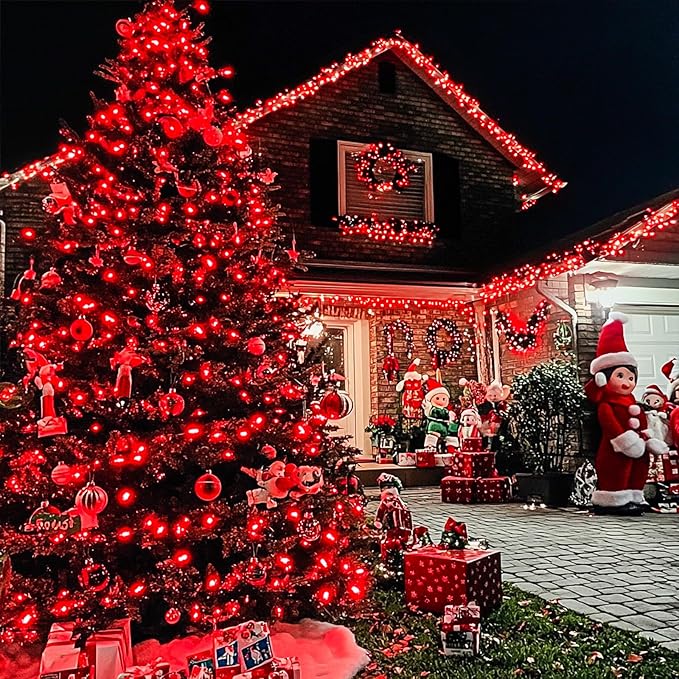 JMEXSUSS Red Christmas Lights Clear Wire, 66ft 200 LED Red Christmas String Lights Outdoor Indoor Plug in, 8 Modes Red String Twinkle Fairy Lights for Room Party Tree Decorations