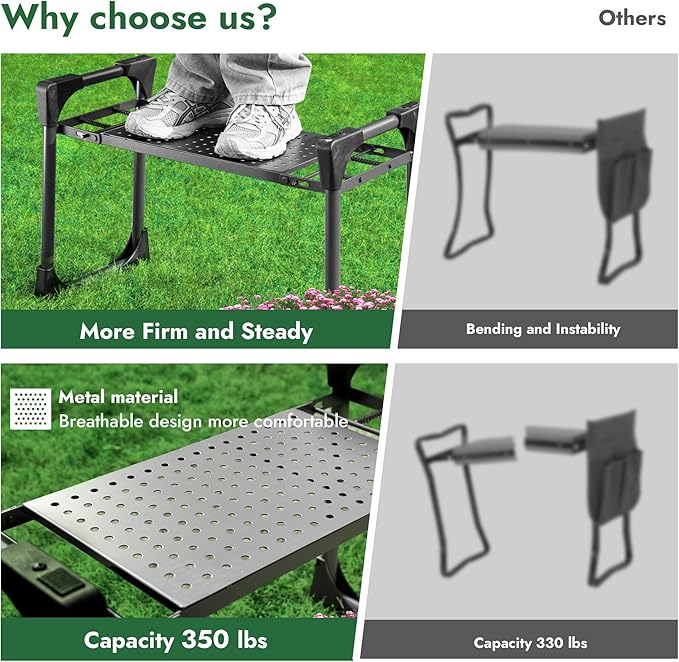 Foldable Garden Kneeler and Seat, Patented Thicker Wider Softer Kneeling Pad with Magnetic Stripe, 350lbs Heavy Duty Durable Garden Stool with Tool Bag, Gardening Gift for Women and Men