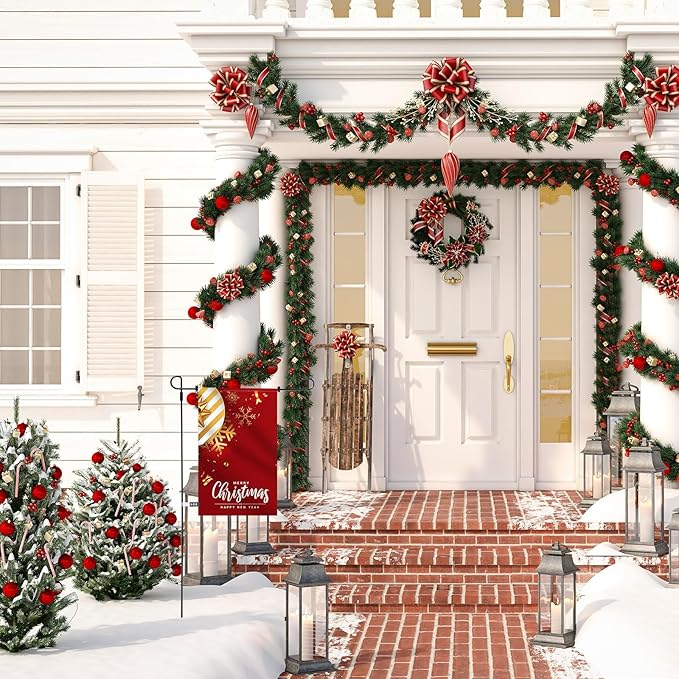 Therwen 12 Pack Garden Flag Stand 36.2 x 16.5 Yard Flag Holder Heavy Duty, with 3 Prong Base, Decorations,with Clip Spring Stoppers for Outdoor Garden Yard Lawn