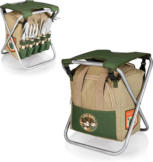 PICNIC TIME Disney Mickey Mouse Gardener 5 Piece Gardening Tools Set with Garden Stool, Gardening Gifts, Garden Tool Set, (Olive Green with Beige Accents)