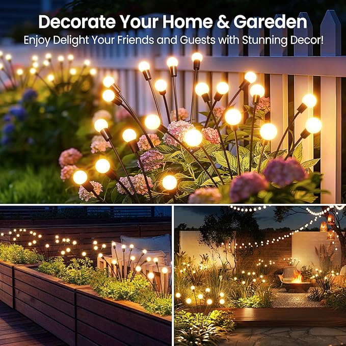 LETMY Solar Lights Outdoor, 4 Pack 32 LED Swaying Solar Garden Lights, Firefly Light for Outdoor Decorations, Garden Decor with Big Bulb & Larger Panel, Unique Gifts for Women, Gifts for Grandma