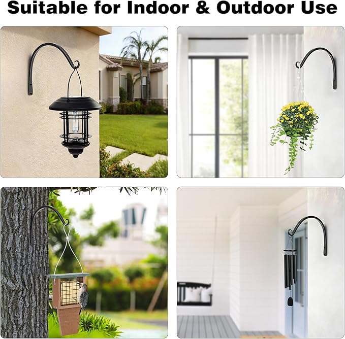 Gtongoko 2 Pack 10 Inch Plant Hangers Outdoor Metal, Plant Hooks for Wall Indoor, Outdoor Hooks for Hanging Bird Feeders, Plant Bracket, Lanterns, Wind Chinme, Black